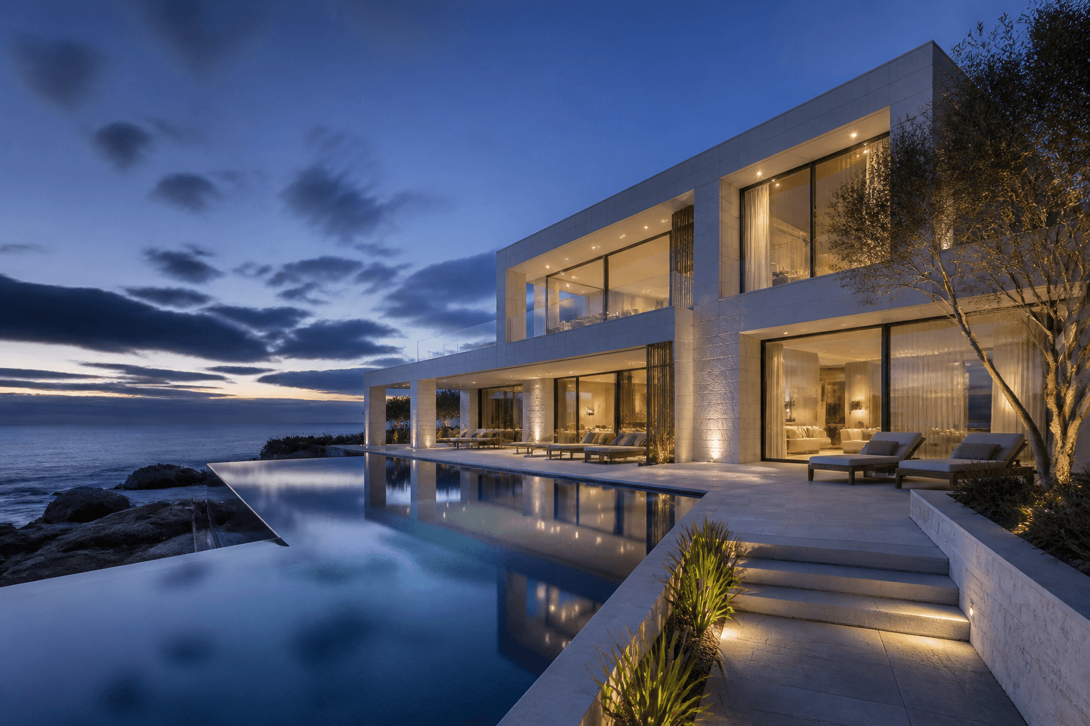 Coastal residence in evening light